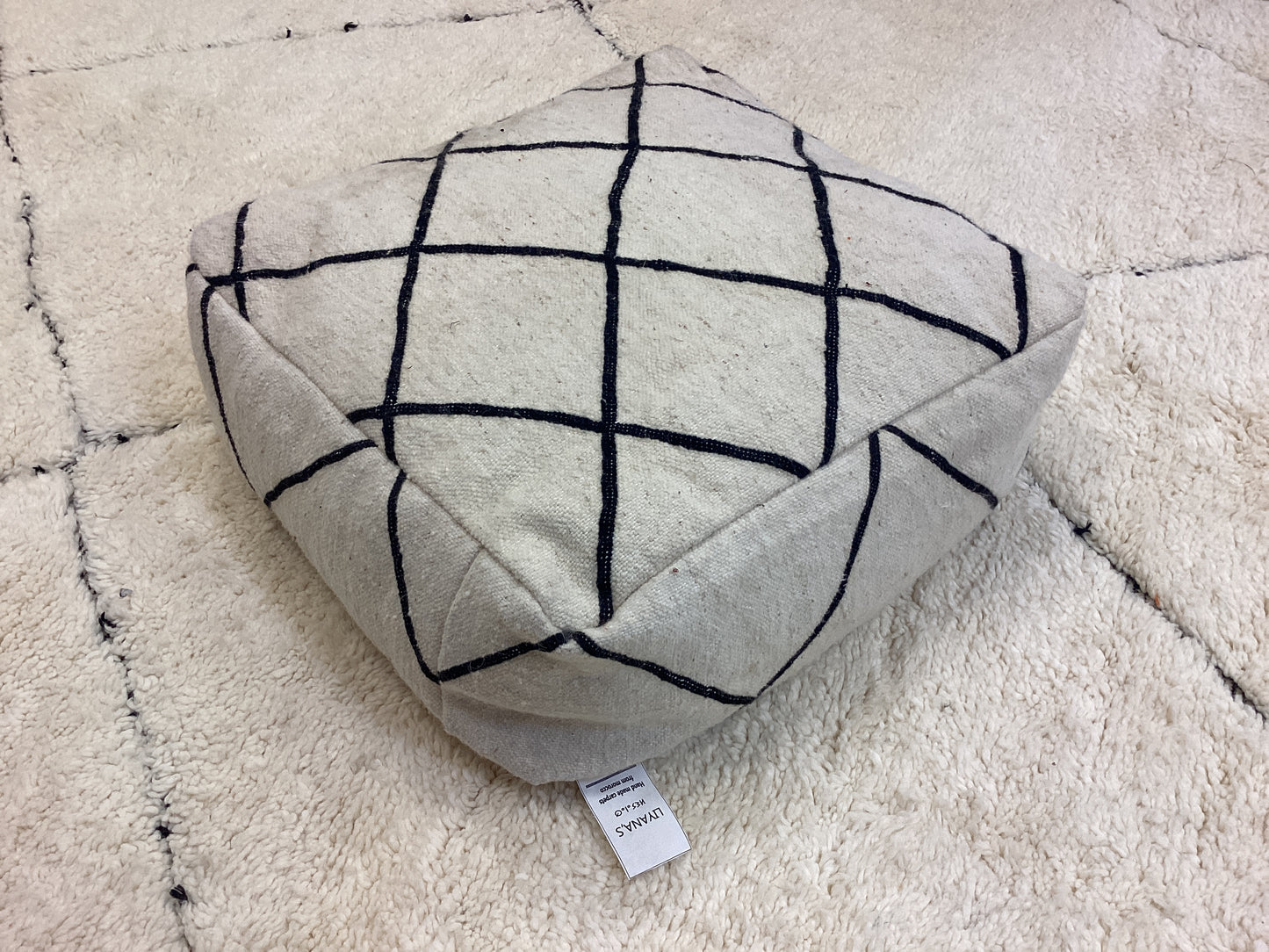 Handgefertigt Berber Sitzkissen Pouf Marke Beni Ourain 25x60x60cm