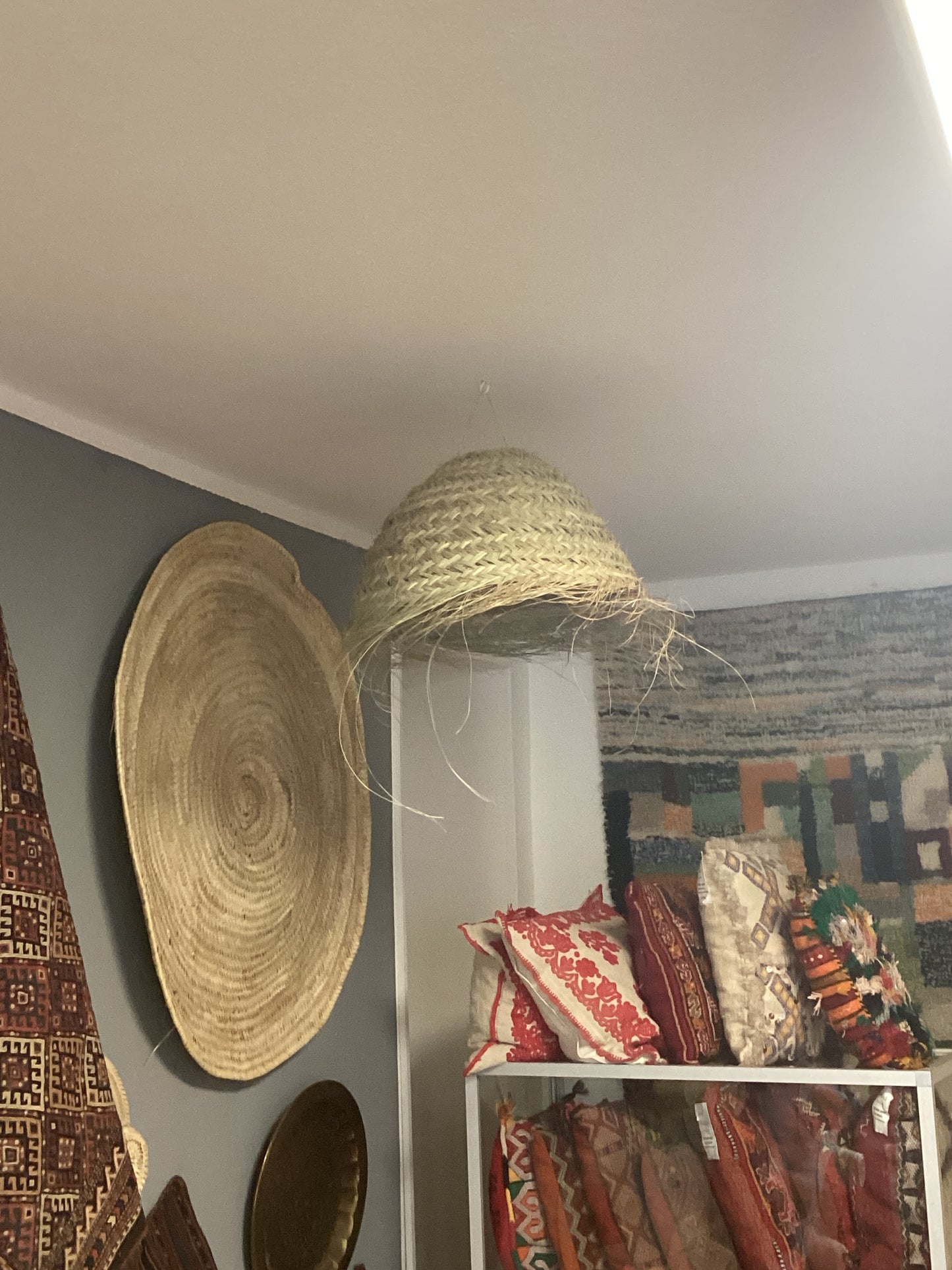 Stroh Lampenschirm Deko Deckenbeleuchtung Handgefertigt Ø45x40Hcm