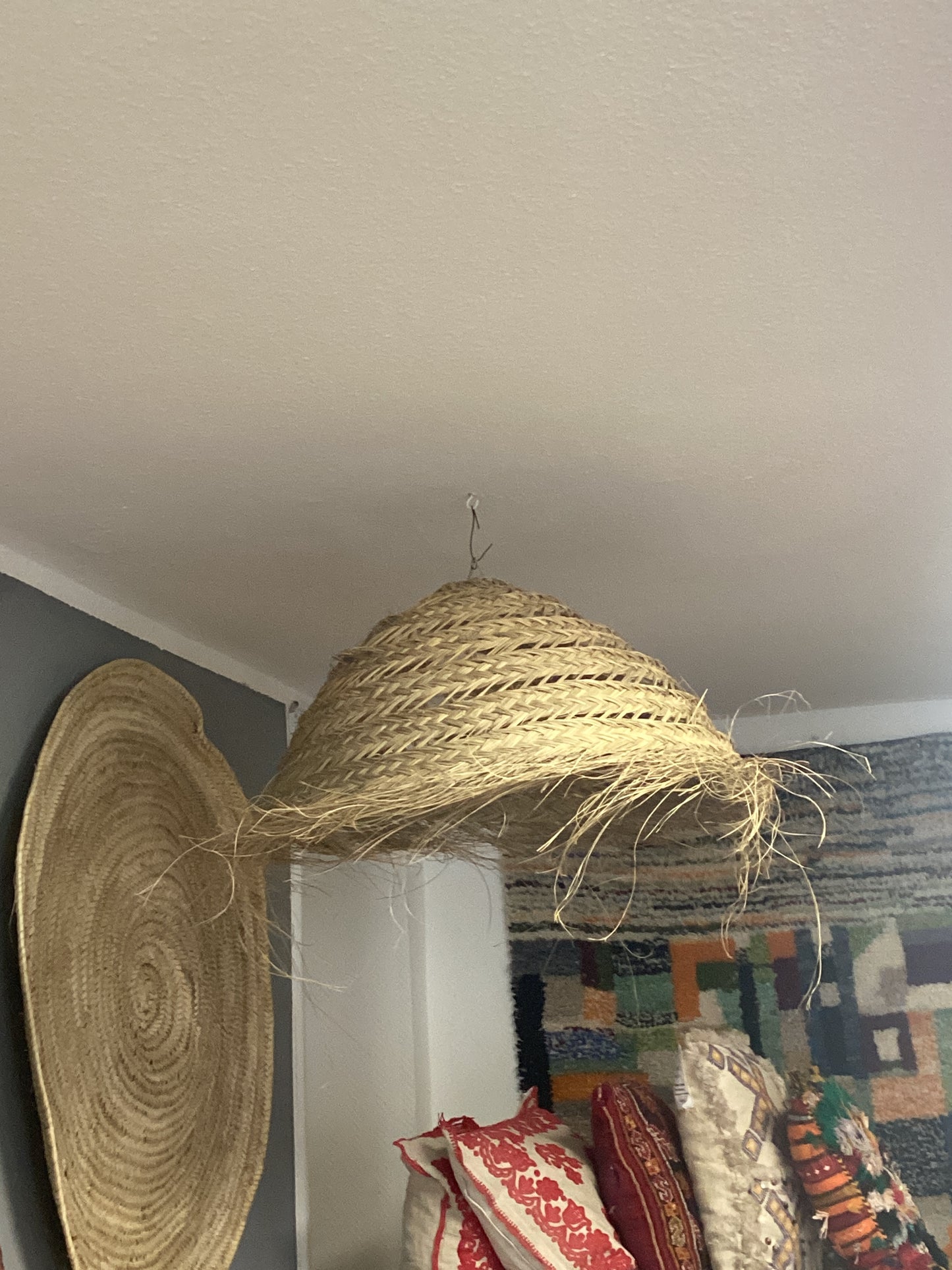 Stroh Lampenschirm Deko Deckenbeleuchtung Handgefertigt Ø46x65Hcm