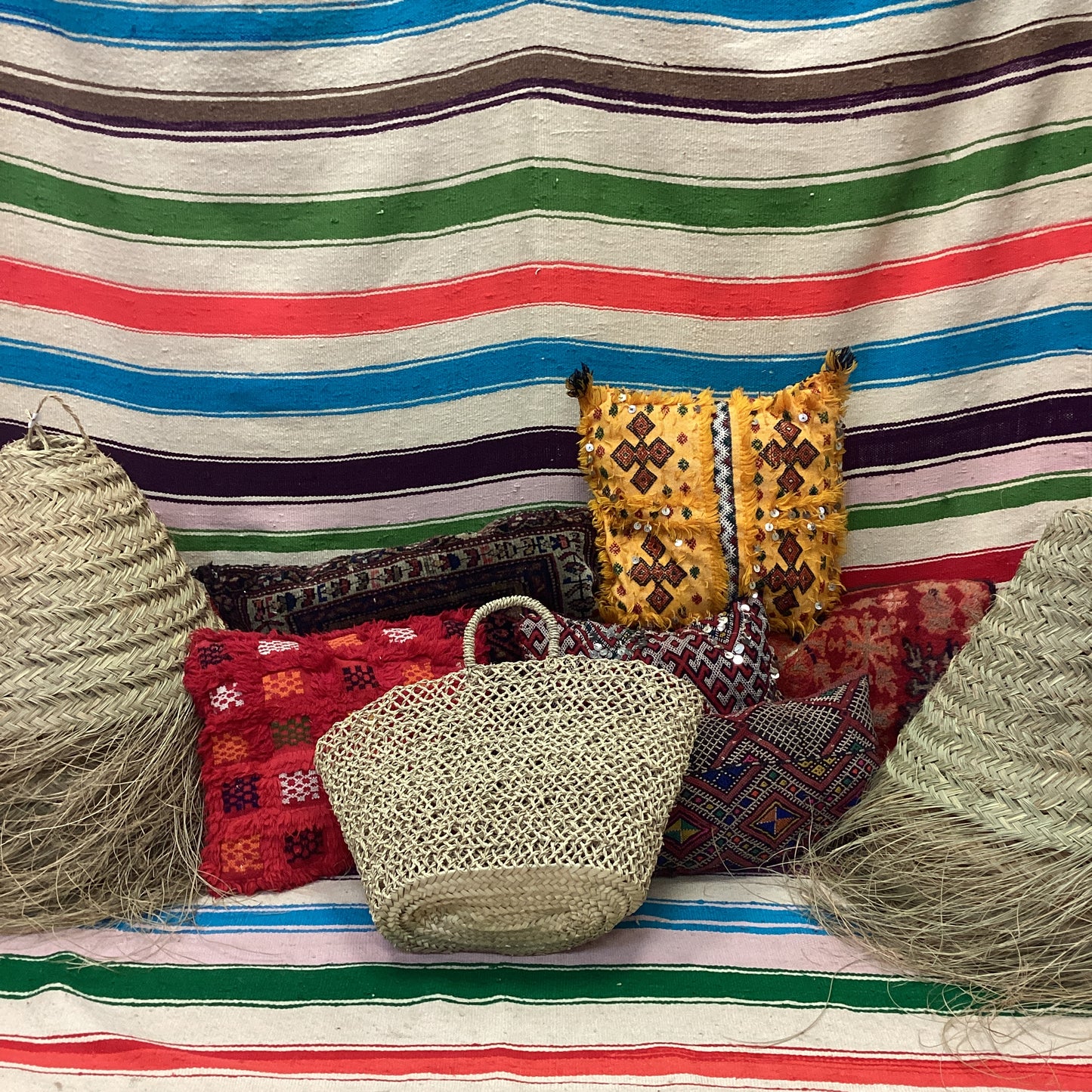Rattan Korb Dekokorb Flecht Einkaufskorb Handgefertigt Ø50x38Hcm
