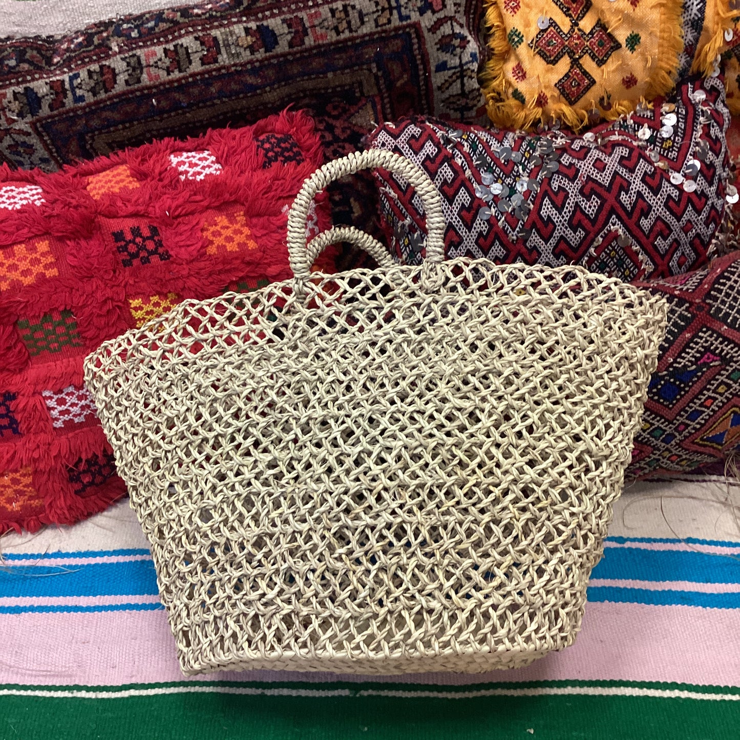 Rattan Korb Dekokorb Flecht Einkaufskorb Handgefertigt Ø50x38Hcm