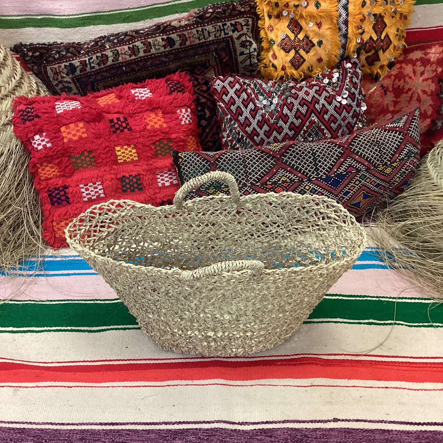Rattan Korb Dekokorb Flecht Einkaufskorb Handgefertigt Ø50x38Hcm