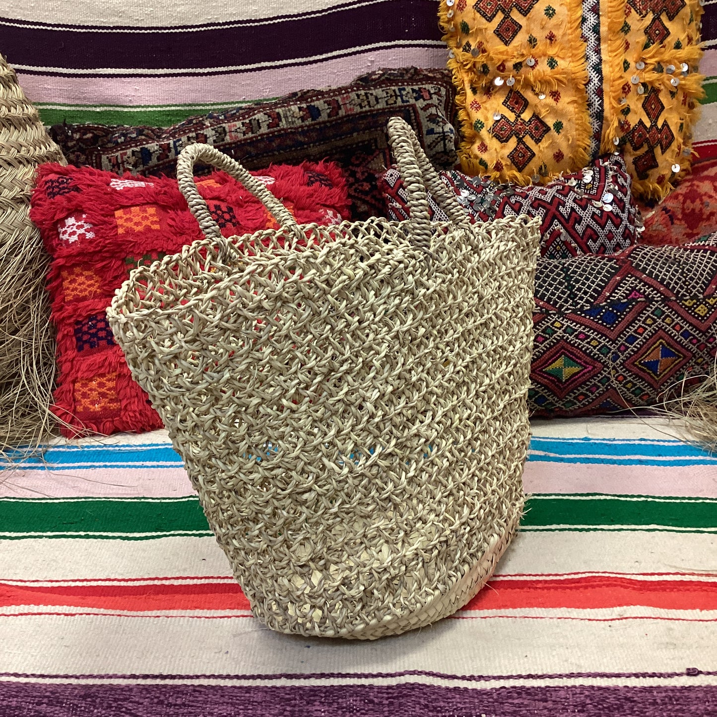 Rattan Korb Dekokorb Flecht Einkaufskorb Handgefertigt Ø50x38Hcm