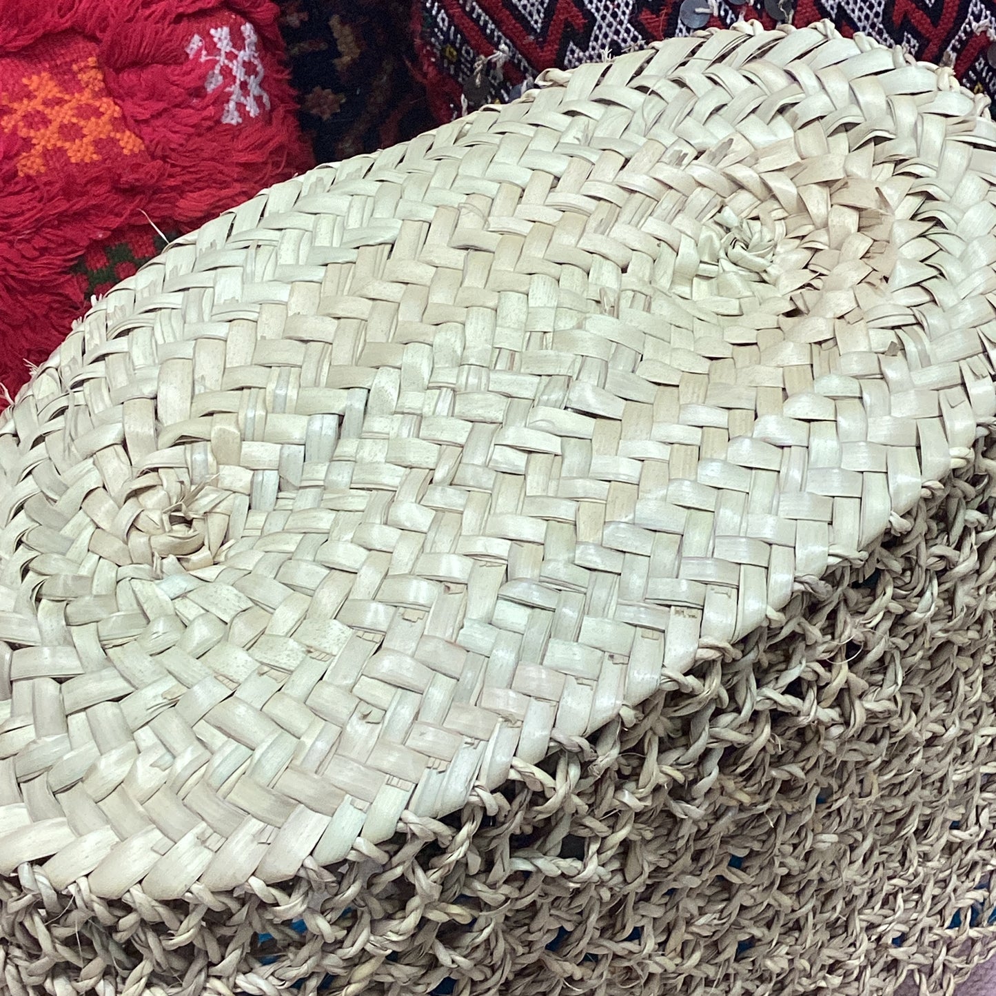 Rattan Korb Dekokorb Flecht Einkaufskorb Handgefertigt Ø50x38Hcm