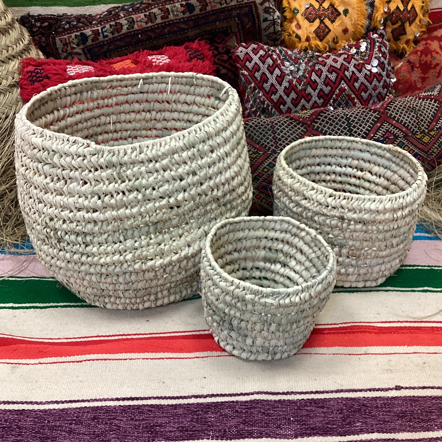 Rattan Korb 3er Set Dekokorb Flecht Einkaufskorb Handgefertigt