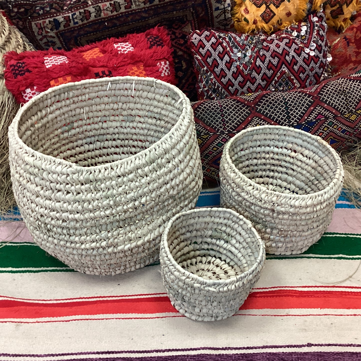 Rattan Korb 3er Set Dekokorb Flecht Einkaufskorb Handgefertigt
