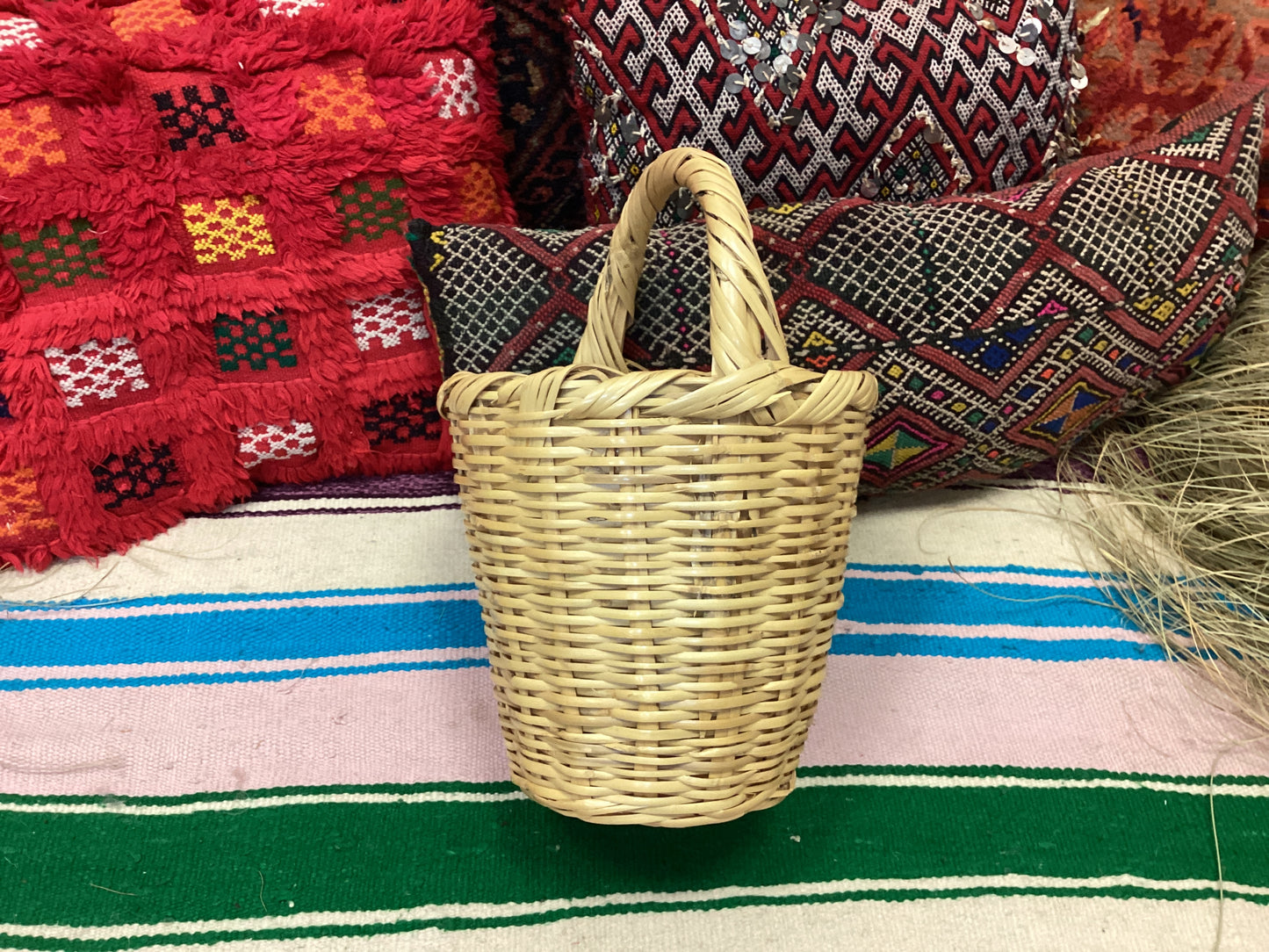 Rattan Korb Dekokorb Flecht Einkaufskorb Handgefertigt Ø35x22cm