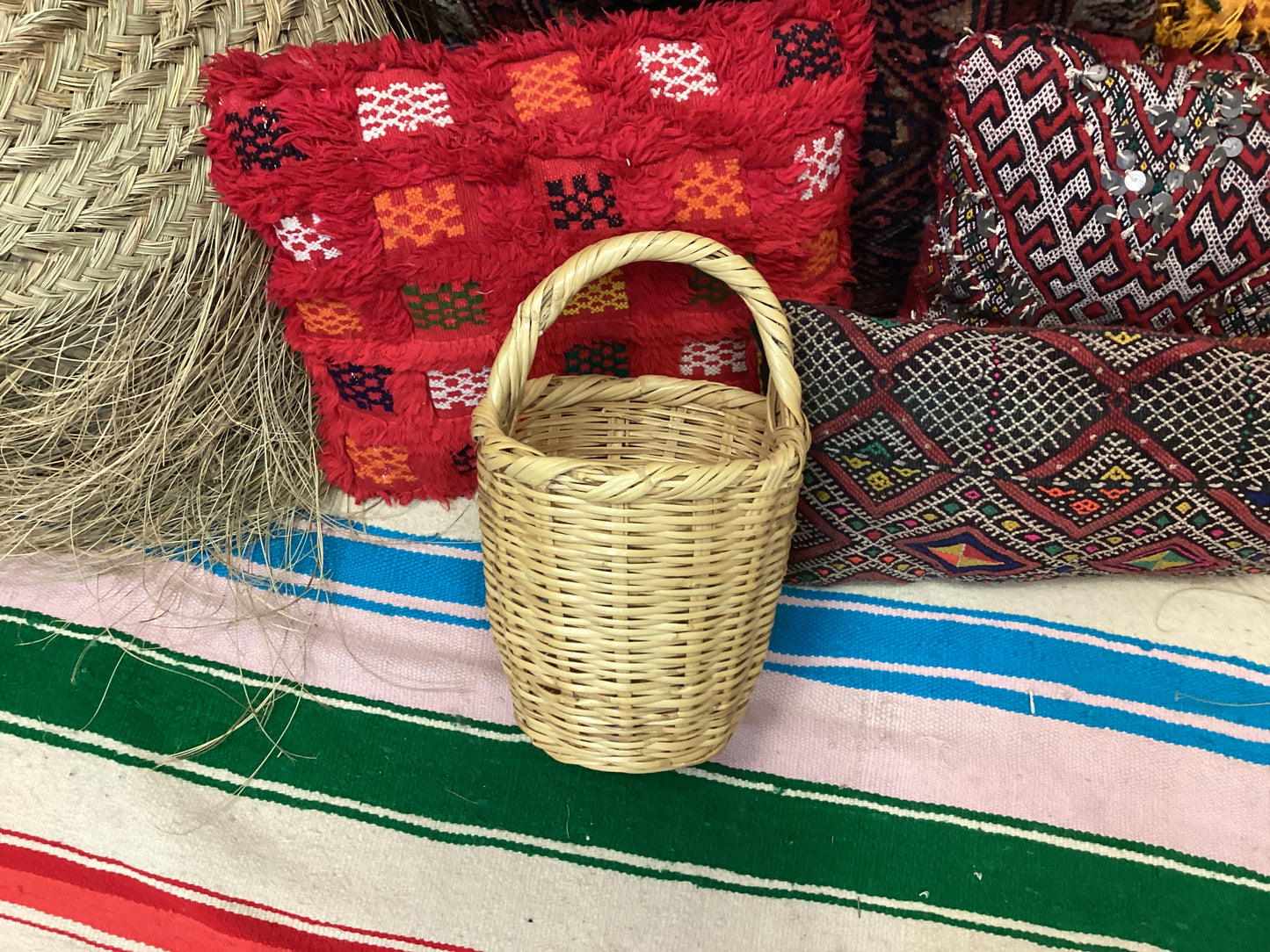 Rattan Korb Dekokorb Flecht Einkaufskorb Handgefertigt Ø35x22cm