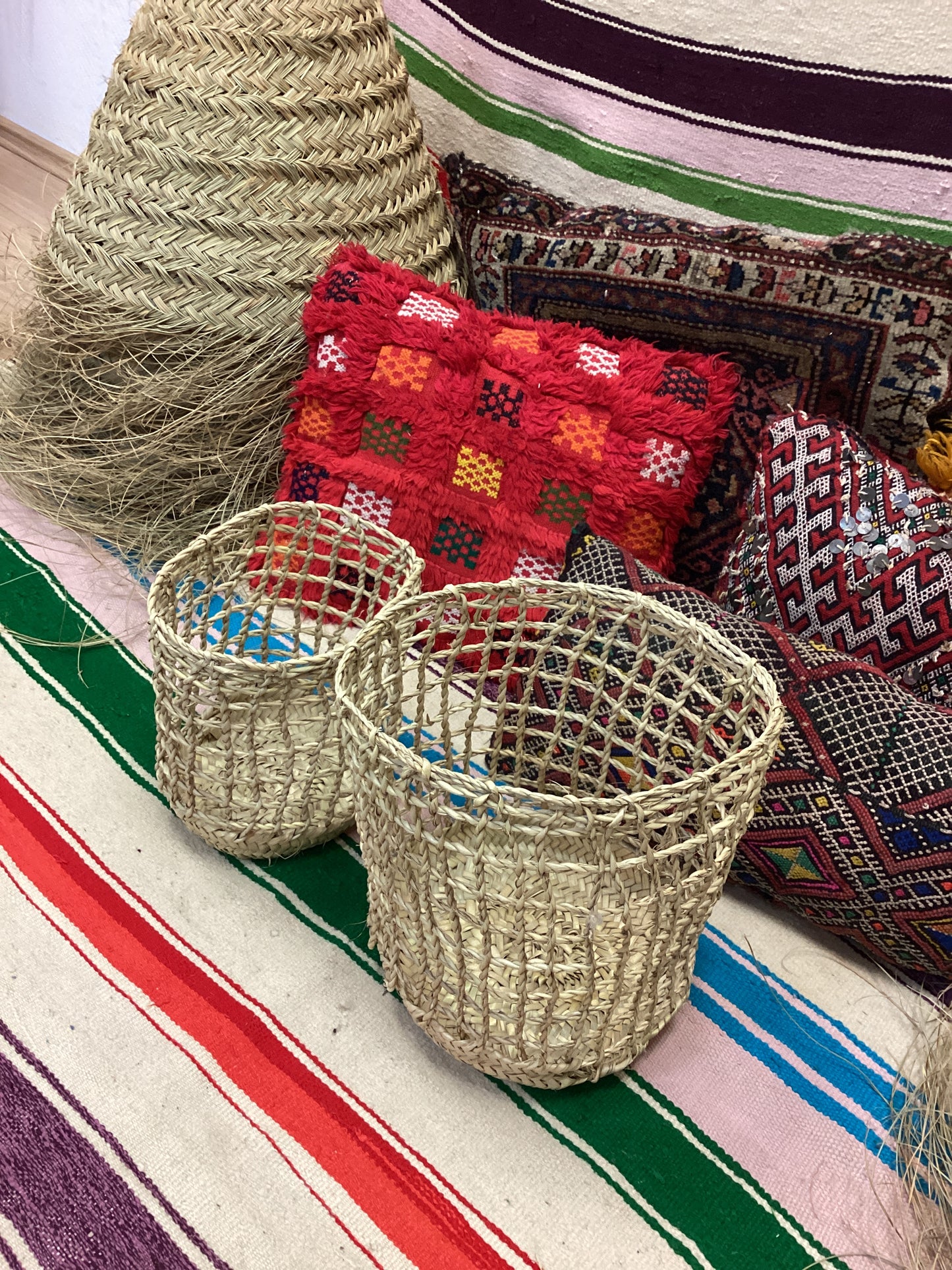 Rattan Korb 2er Set Dekokorb Flecht Einkaufskorb Handgefertigt